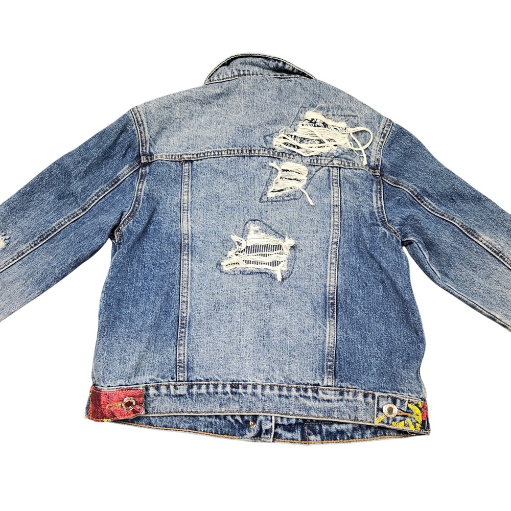 Patchwork Reworked Jean Jacket S Crop Distressed Y2K Style Grunge Street Vervet - Picture 2 of 14